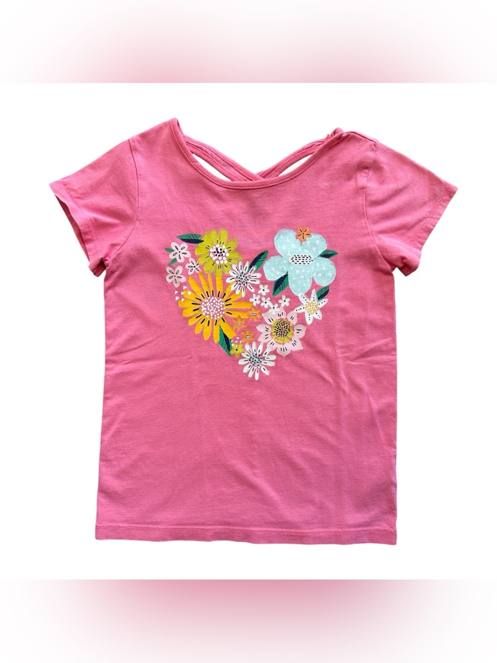 Carter's Size 7 Girls Pink Floral heart cotton criss cross back shirt